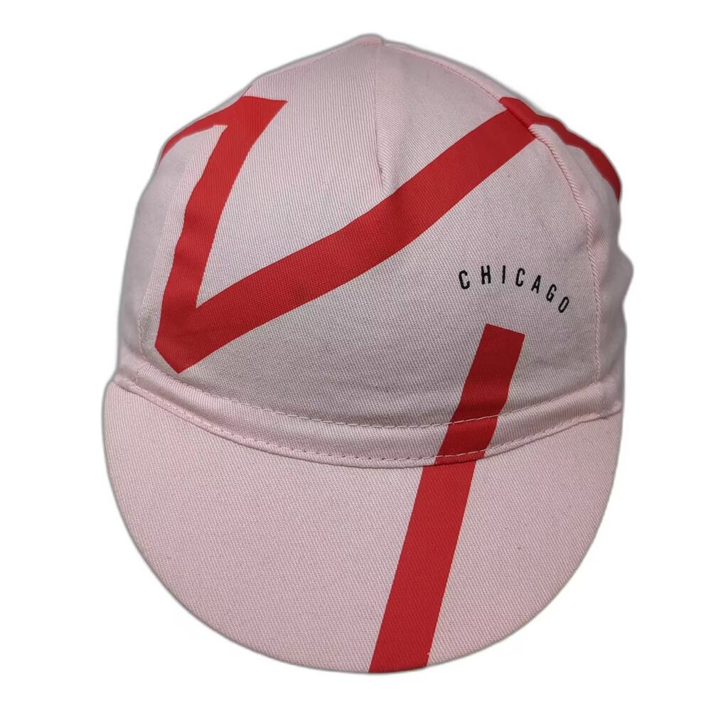 Rapha Rides Chicago Pink Baseball Cap One Size Hat Red Stripes Cotton Cycling